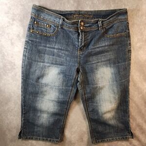 Apollo Missy Women Size 12 Denim Capri Pants Blue Studded Embellished Crop Jeans